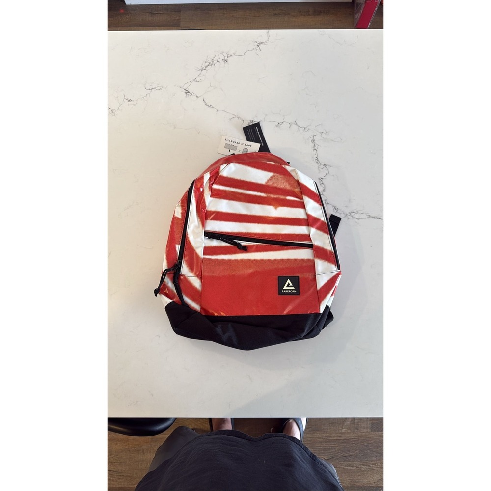 RAREFORM Billboard to Bag Backpack Red White Stripe Sustainable Upcycled